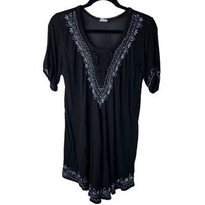 ASHA embroidered short sleeve shirt black and Blue Size Large